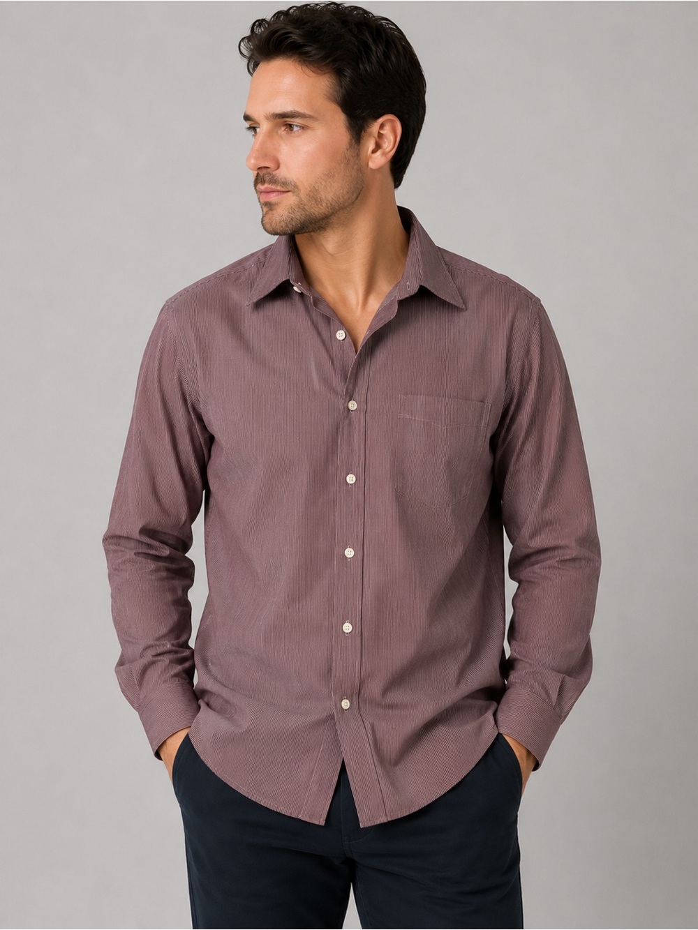 Moores Men’s Dress Shirt – Burgundy Micro Check – Size 15.5 / Large